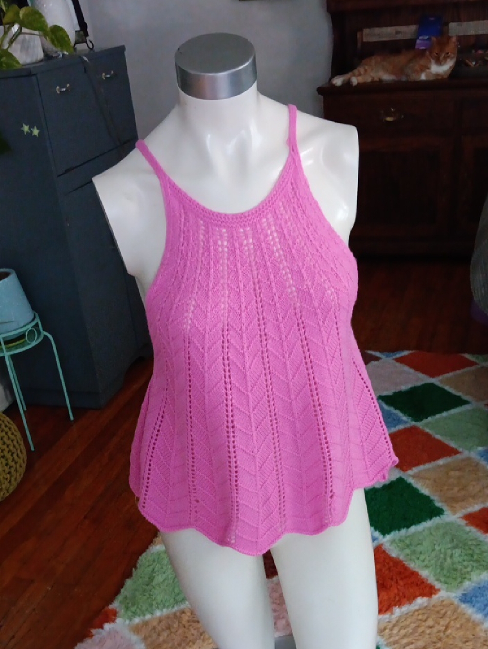entro Bright Pink Knit Chevron Crocheted Tank
